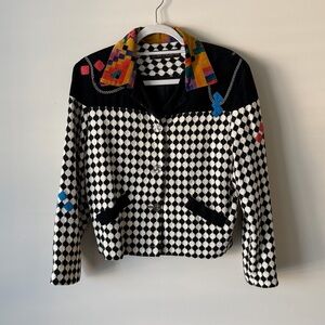 Vintage Canvasbacks Harlequin Jacket Rare Art Wear 80s 90s Y2K Fashion Sz Small